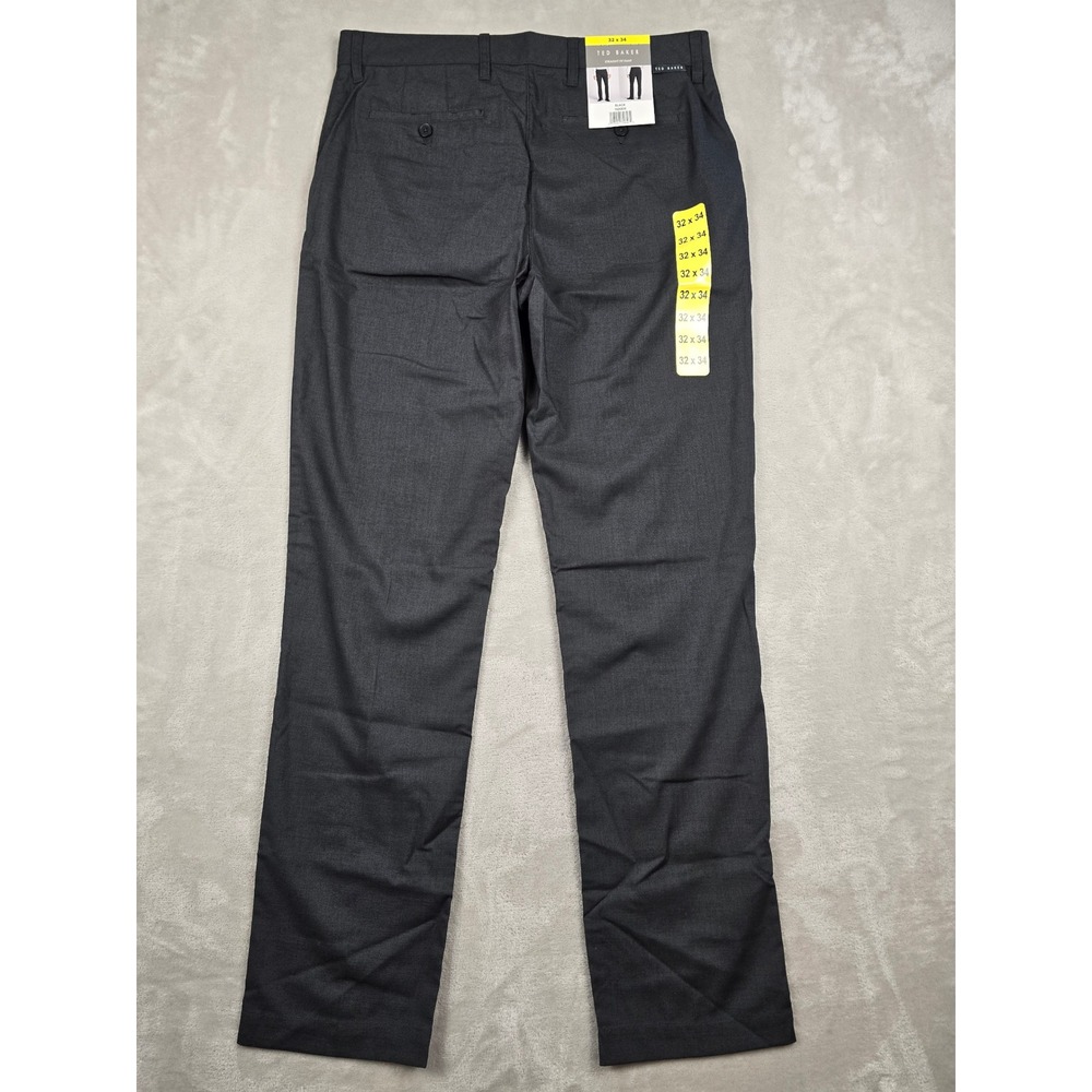 Ted Baker Straight Fit Dress Pant Mens 32x34 Black Flat Front Trousers